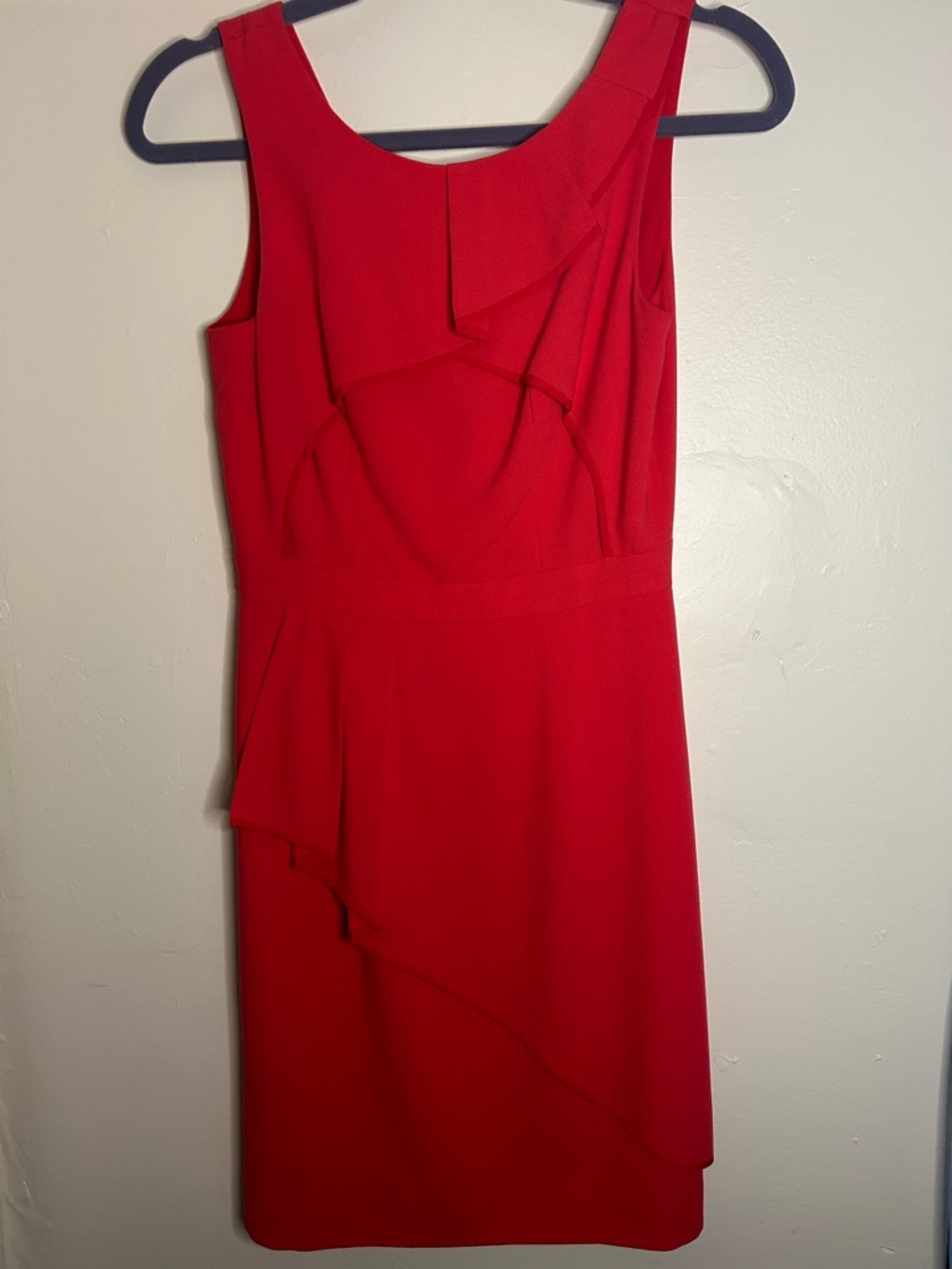 BCBGMaxAzria Red Sleeveless Ruffle Sheath Dress